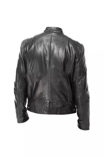 Men's black genuine leather biker minimal design jacket