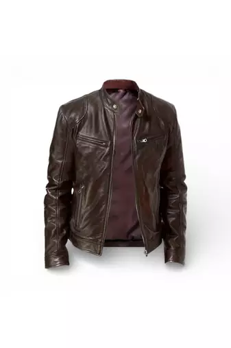 Men's brown leather premium quality moto biker jacket