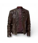 Men's brown leather premium quality moto biker jacket