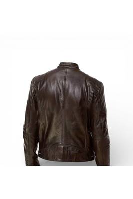 Men's brown leather premium quality moto biker jacket 2