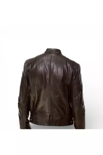 Men's brown leather premium quality moto biker jacket
