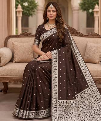 Cofee soft silk blend saree with zari weaving meenakari design 3