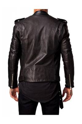 Men's genuine leather belted designer style black biker jacket 2