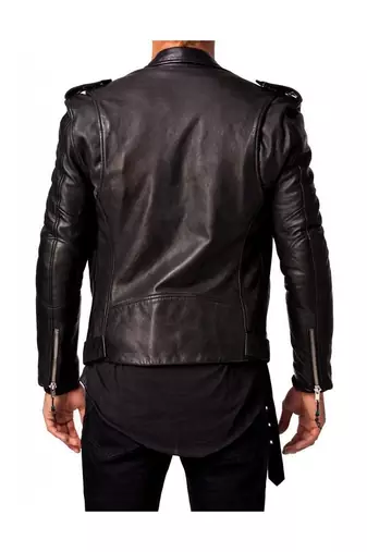 Men's genuine leather belted designer style black biker jacket