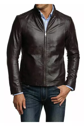 Men's black leather iconic look genuine smart casual jacket