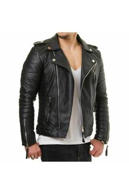Men's black leather urban fashion real lambskin jacket 1