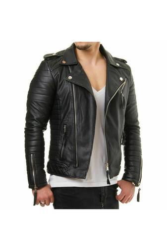 Men's black leather urban fashion real lambskin jacket