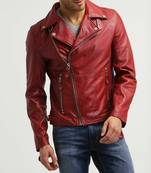 Men's red leather real genuine daily wear biker jacket
