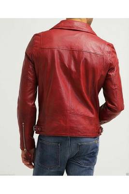 Men's red leather real genuine daily wear biker jacket 2