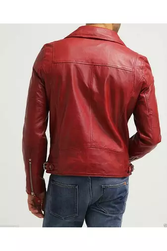 Men's red leather real genuine daily wear biker jacket