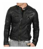 Men's black leather genuine classic design biker jacket