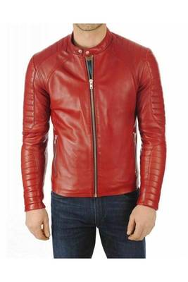 Men's red leather genuine lambskin premium finish biker jacket 1