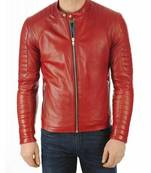 Men's red leather genuine lambskin premium finish biker jacket
