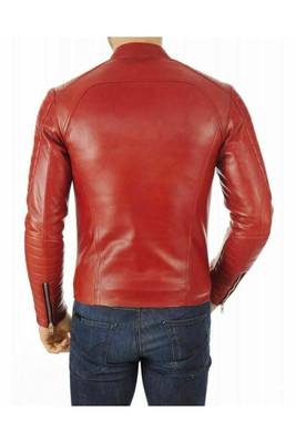 Men's red leather genuine lambskin premium finish biker jacket 2