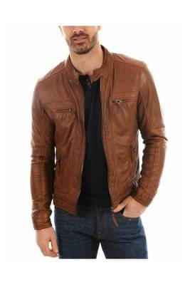 Men's brown leather genuine lambskin everyday wear jacket 1