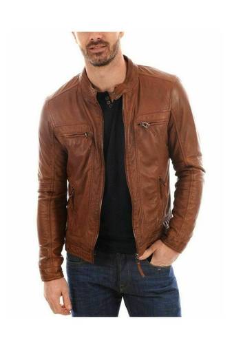 Men's brown leather genuine lambskin everyday wear jacket