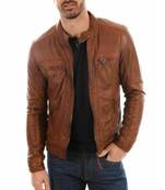 Men's brown leather genuine lambskin everyday wear jacket