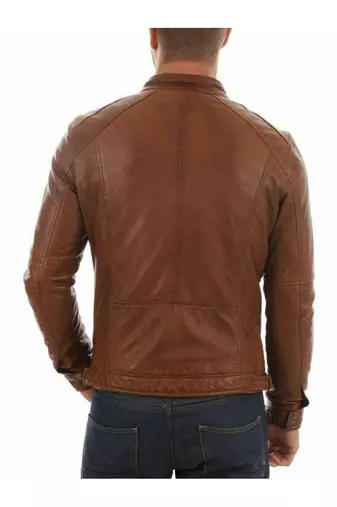 Men's brown leather genuine lambskin everyday wear jacket