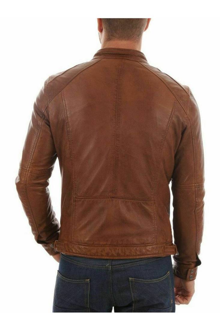 Men's brown leather genuine lambskin everyday wear jacket