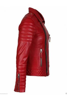 Men's red leather biker jacket real genuine casual style 2