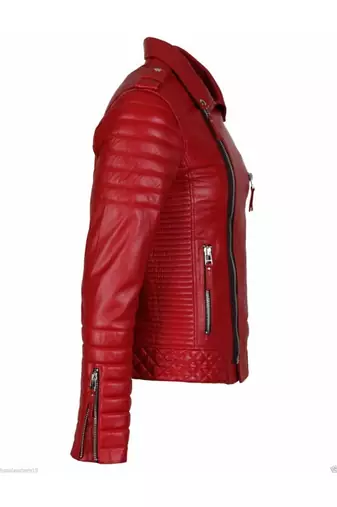 Men's red leather biker jacket real genuine casual style