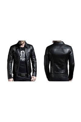 Men's leather black biker jacket modern fit genuine style 1