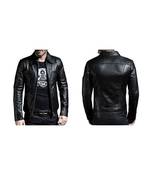 Men's leather black biker jacket modern fit genuine style