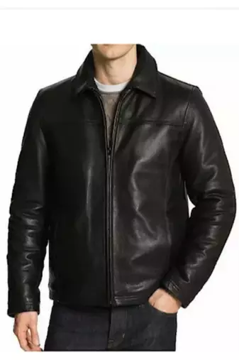 Men's black leather handcrafted genuine biker jacket