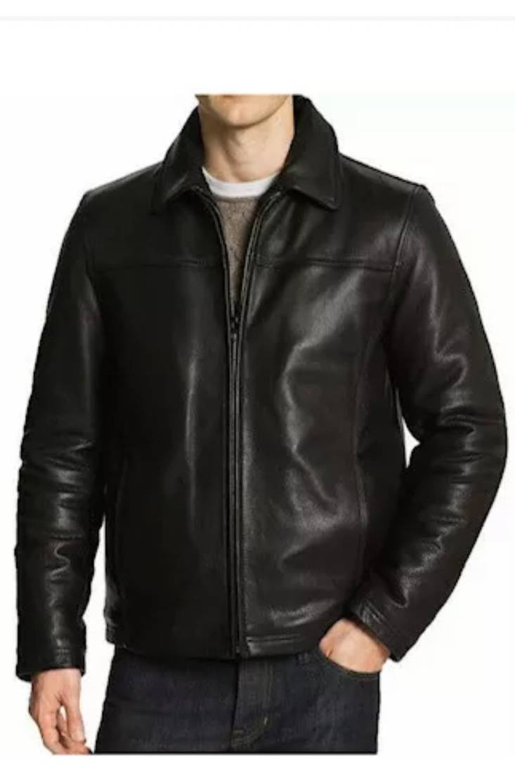 Men's black leather handcrafted genuine biker jacket