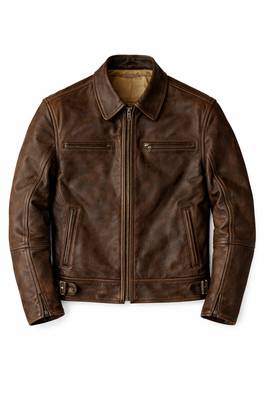 Men's brown vintage leather street style genuine biker jacket 1