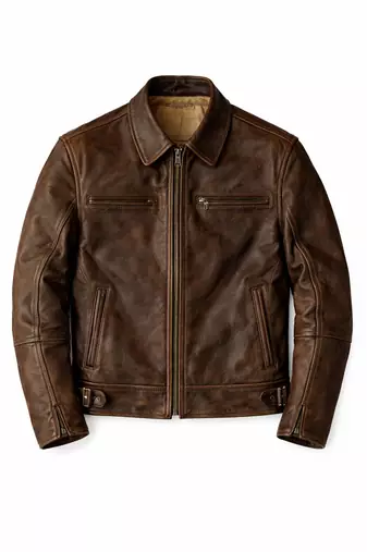 Men's brown vintage leather street style genuine biker jacket