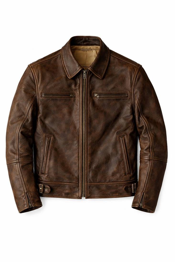 Men's brown vintage leather street style genuine biker jacket