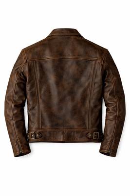 Men's brown vintage leather street style genuine biker jacket 2