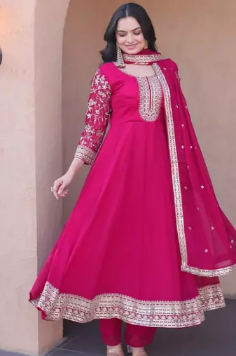 Pink zari & sequins embroidered anarkali set