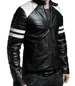 Men's black genuine leather timeless style strip style biker jacket