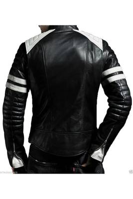 Men's black genuine leather timeless style strip style biker jacket 2