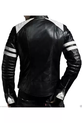 Men's black genuine leather timeless style strip style biker jacket