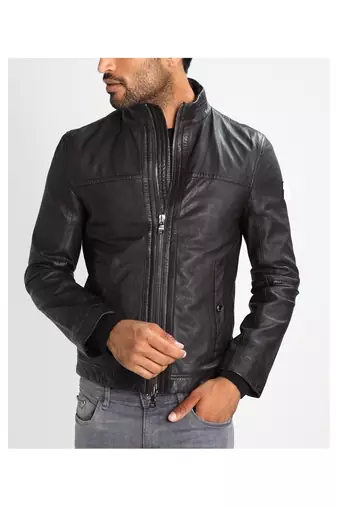 Men's black leather genuine premium quality biker jacket