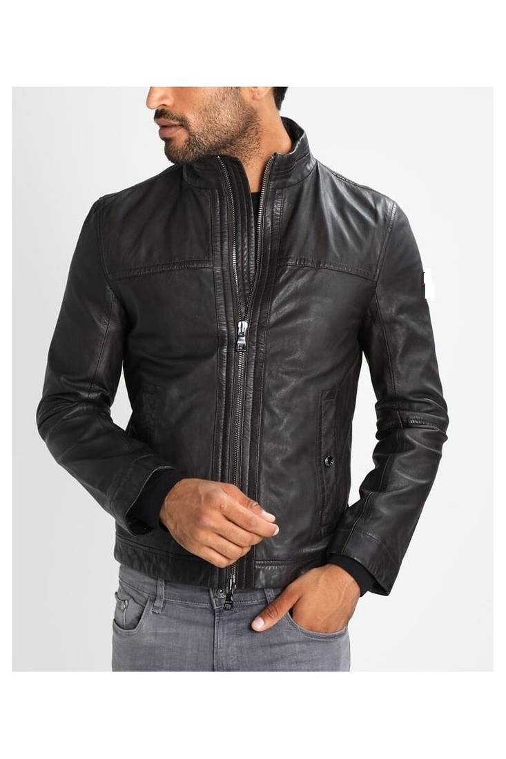 Men's black leather genuine premium quality biker jacket
