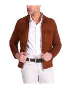 Men's brown suede leather genuine smart casual biker jacket