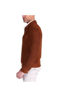 Men's brown suede leather genuine smart casual biker jacket 2