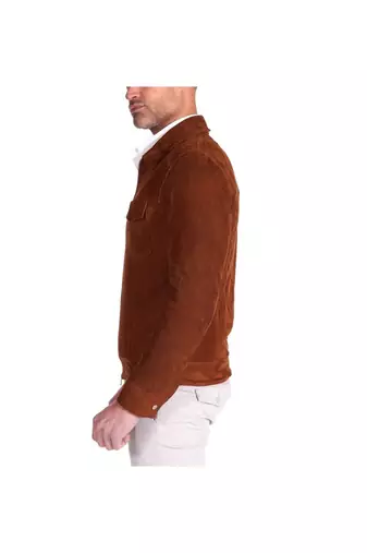 Men's brown suede leather genuine smart casual biker jacket