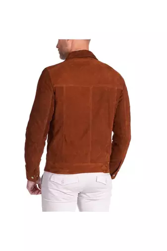 Men's brown suede leather genuine smart casual biker jacket