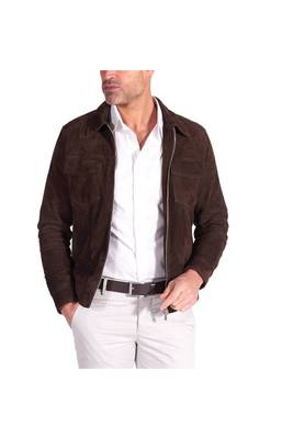 Men's brown suede leather genuine designer style jacket 1