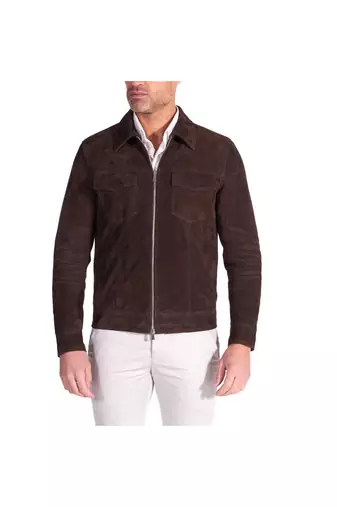 Men's brown suede leather genuine designer style jacket