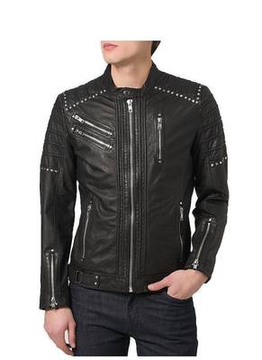 Men's black leather genuine iconic look biker jacket 1