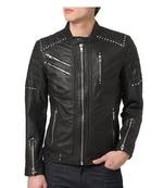 Men's black leather genuine iconic look biker jacket