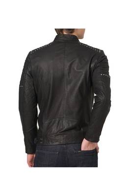 Men's black leather genuine iconic look biker jacket 2