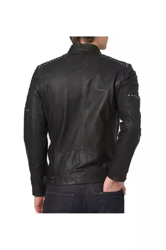 Men's black leather genuine iconic look biker jacket