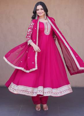 Pink zari & sequins embroidered anarkali set 2